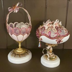 Vintage, Hand Made Real Goose & Ostrich Eggs, Carved & Beautifully Decorated